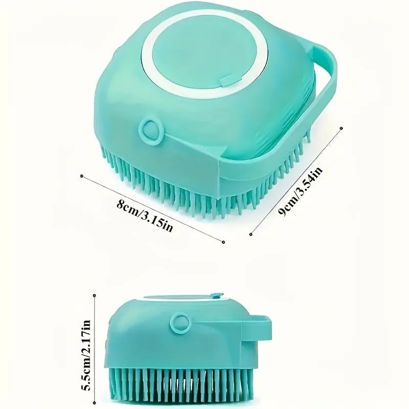 9×8×5.5cm (3.54×3.15×2.17in) Pet Shower Massage Brush - Gentle Silicone Shampoo Dispenser with Anti-Slip Handle luxecrown.co.uk