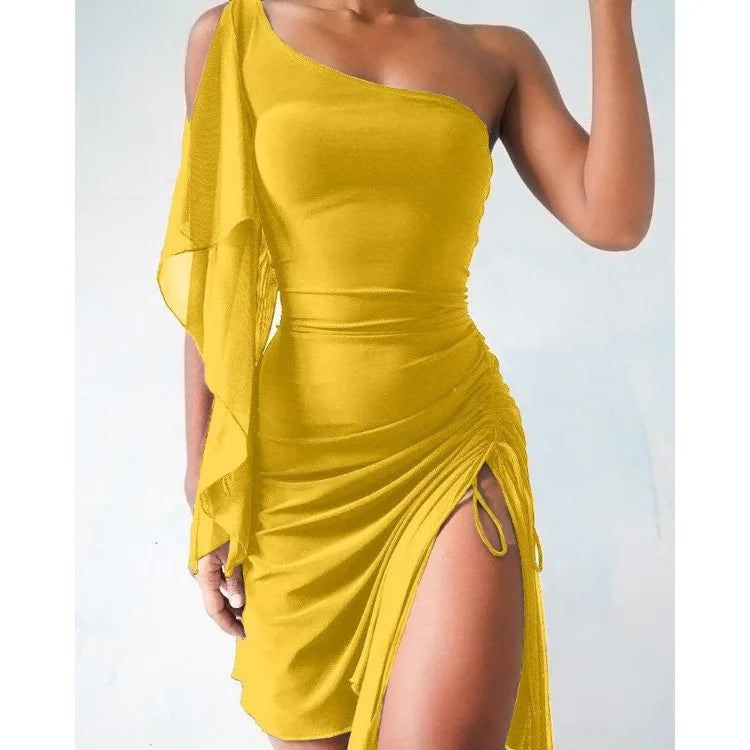 Customizable High Waist Midi Dress with Lace Sleeves Asymmetrical Hem Street Style Cotton Gown for Women Spring Summer