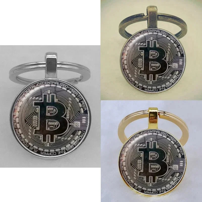 Fashion Bitcoin Design Glass Cabochon Metal Pendant Classic Men's Women's Keychain Keyring Jewelry Keychain Gift Memorial Streetsharks