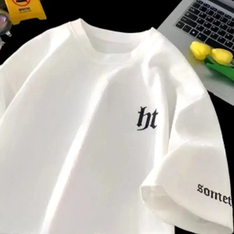 Summer Men's T-shirts Cotton 100% High quality Tees Letter Graphic Style Gothic Essential Basic Loose Oversized T shirt for Men luxecrown.co.uk