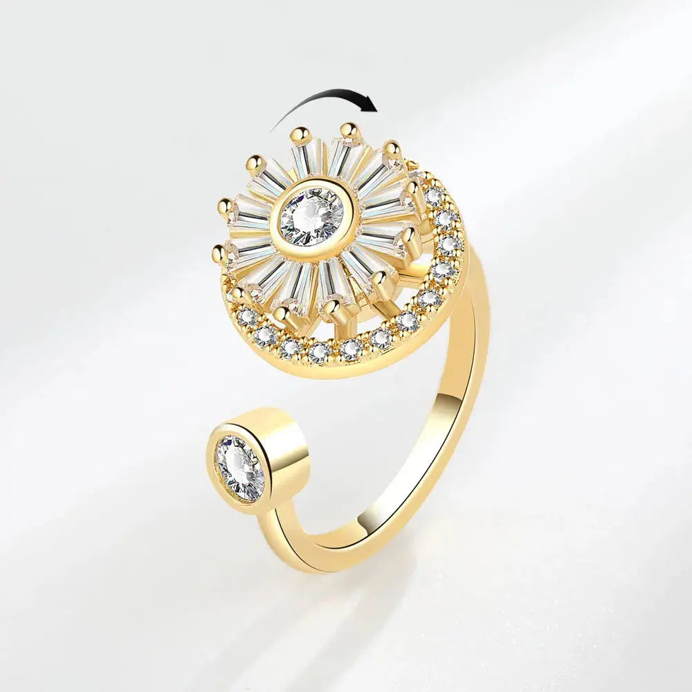 VENTFILLE 925 Sterling Silver Sunflower Diamond Zircon Rotatable Ring For Women Gift Relieve Stress Ring Jewelry Wholesale Streetsharks