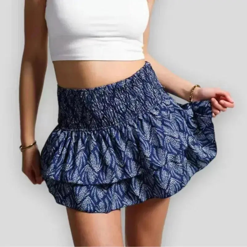 Vacation Boho Miniskirt Sexy Girl Y2k Skirts Mujer Ruffle Edge Printed Skirt Women Fashion New Floral Pleated Short Skirt Female - Streetsharks