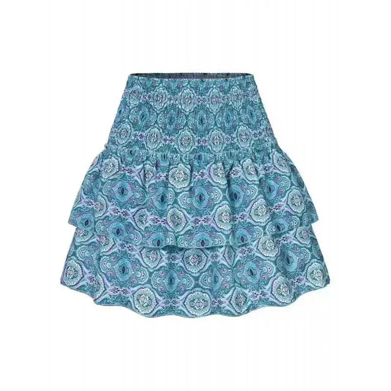 We.Fine Summer New Women'S Fashion Floral Short Skirt Pleated Skirt Half Skirt Ruffled Edge Printed Skirt - Streetsharks