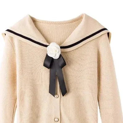 Women Autumn Winter Full Sleeve Sweater Korean Style Bow Sailor Collar Knitted Cardigan Fashion O-Neck Single-breasted Tops luxecrown.co.uk