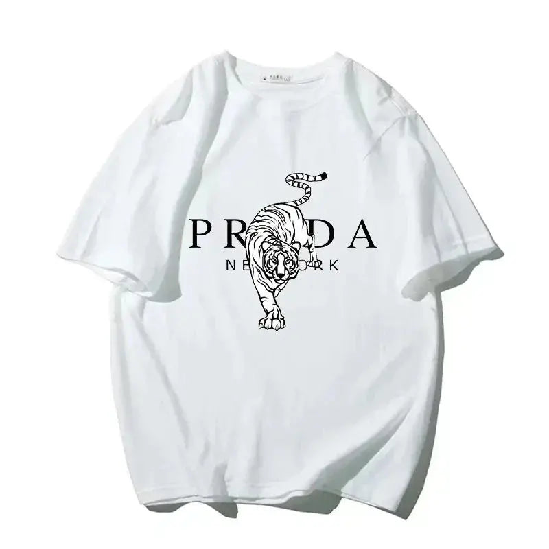 Women's Tiger Print T-shirt Short Sleeve Crew Neck T-shirt Casual Clothes Loose Streetwear Fashion Brand Women Clothing Streetsharks