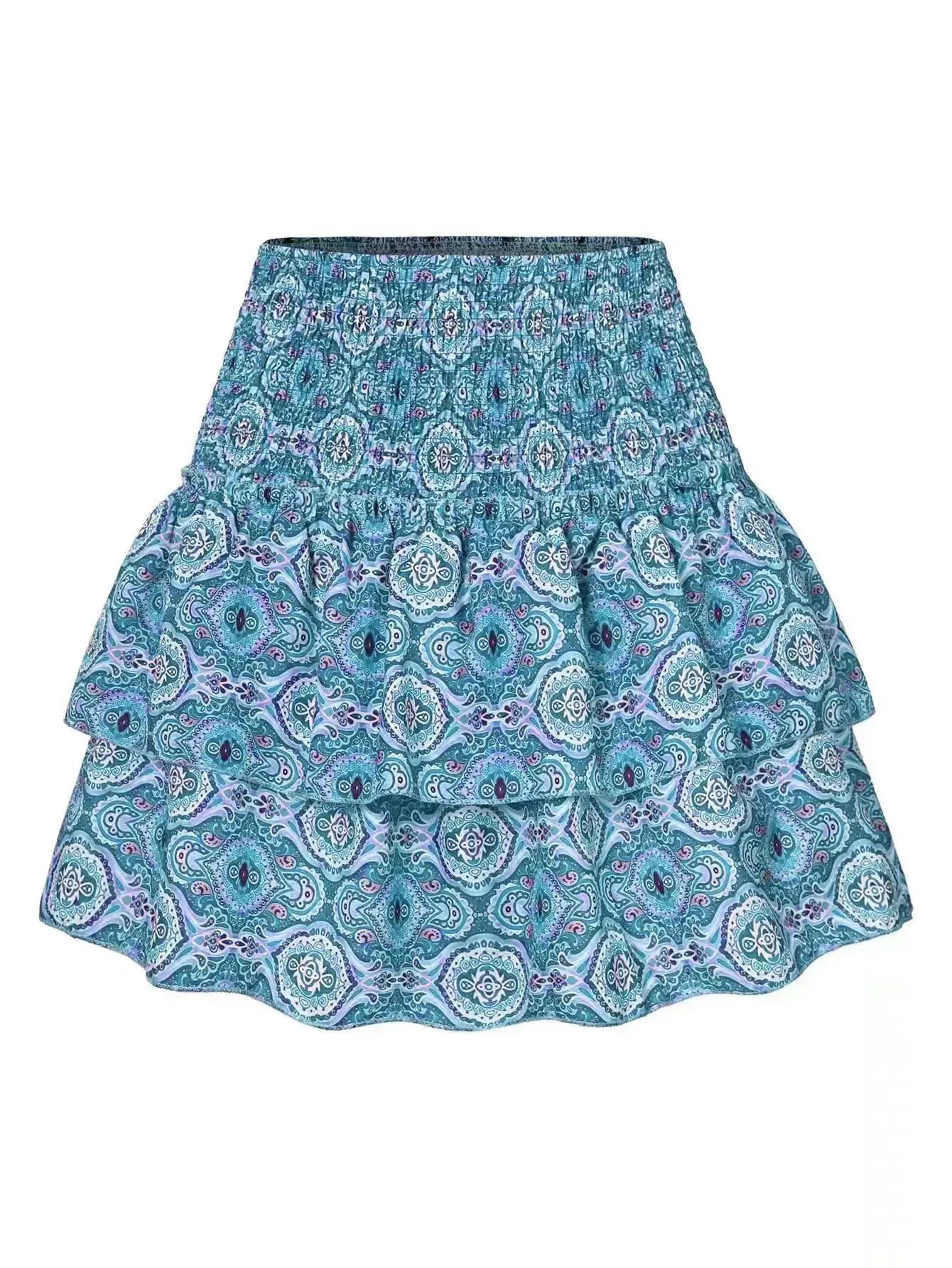 Womens Sexy High Waist Slim Short Skirt Fashion Boho Printed Pleated Half Body Skirt Summer Boho Floral Print Holiday Mini Skirt - Streetsharks