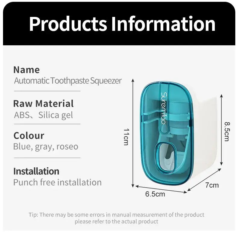 1 PCS Automatic Toothpaste Dispenser Bathroom Accessories Wall Mount Lazy Toothpaste Squeezer Toothbrush Holder Streetsharks