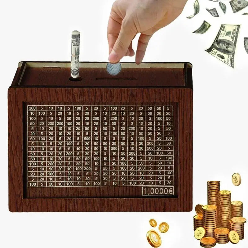 1000/2000/3000/5000/10000 Euro Money Box Wooden Piggy Bank Money Vault Savings Box Challenge Cash Storage Case Streetsharks