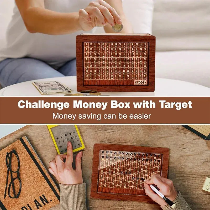1000/2000/3000/5000/10000 Euro Money Box Wooden Piggy Bank Money Vault Savings Box Challenge Cash Storage Case Streetsharks