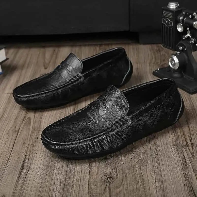 100% Top-Grain Loafers with Elegant Design for Business and Casual Settings  Men’s Stylish Fashionable Slip-On Design