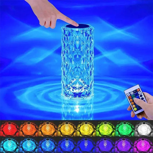 16 Colors LED Rose Light Projector Crystal Table Lamp Home Bar Decoration Touch Recharging Romantic Diamond Atmosphere Light luxecrown.co.uk