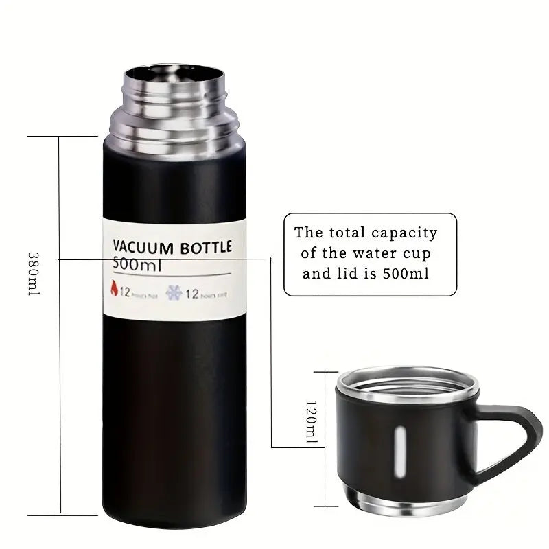 1set Thermal Mug 500ml/16.9oz, Stainless Steel Vacuum Insulated Bottle With Cup For Coffee Hot Drink And Cold Drink, Water Flask Back To School Supplies DT Streetsharks