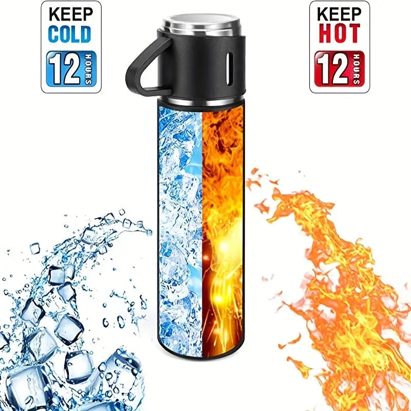 1set Thermal Mug 500ml/16.9oz, Stainless Steel Vacuum Insulated Bottle With Cup For Coffee Hot Drink And Cold Drink, Water Flask Back To School Supplies DT Streetsharks