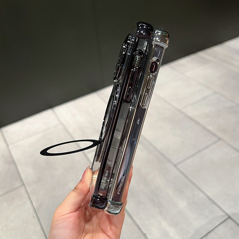 Four-Corner Anti-Drop Magnetic Case with Invisible Folding Ring Holder for iPhone 11/12/13/14/15/16 Series, Electroplated Transparent Full-Coverage Shell, Compatible with 11 Pro, Black-A DT Streetsharks