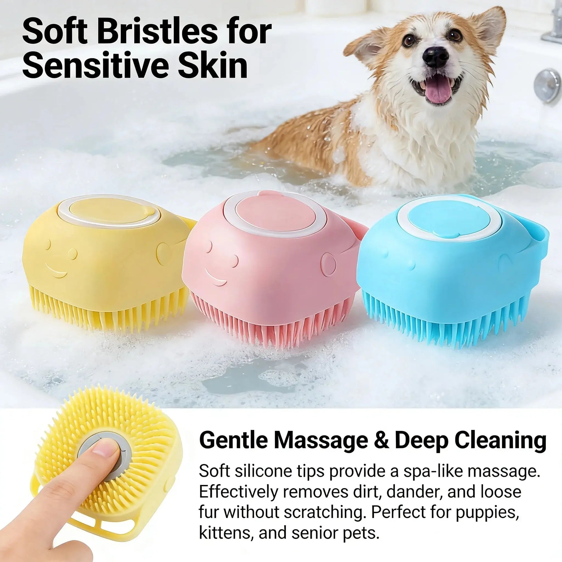2-In-1 Pet Bath & Massage Brush With Shampoo Storage Silicone Dog Cat Grooming Tool For Puppy Kitten Sensitive Skin luxecrown.co.uk
