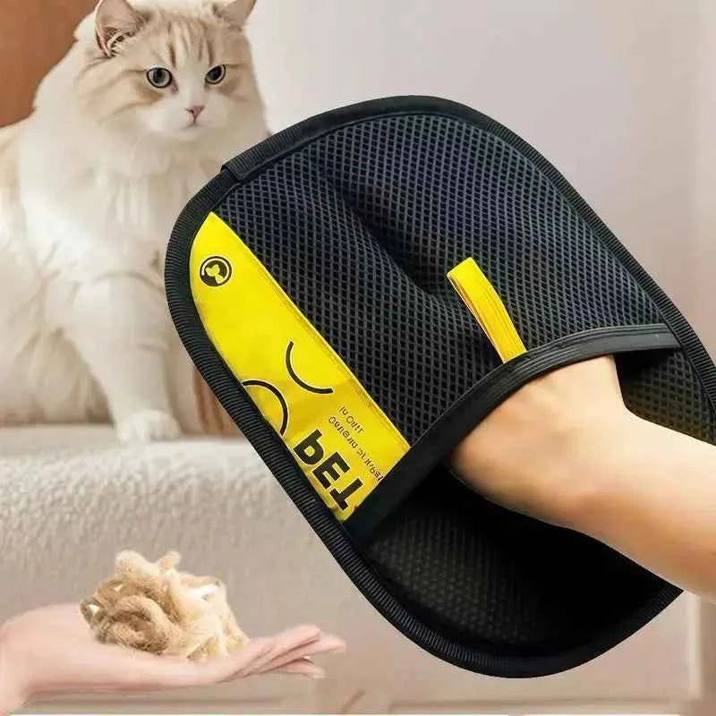 2 in 1 Pet Hair Removal Mitts for Cats Dogs Electrostatic Grooming Glove Reusable Washable with Lint Roller Brush Safe Non Toxic