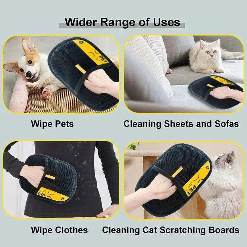 2 in 1 Pet Hair Removal Mitts for Cats Dogs Electrostatic Grooming Glove Reusable Washable with Lint Roller Brush Safe Non Toxic
