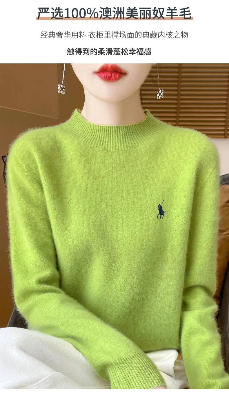 2024 Autumn/Winter Women's New Cashmere Hoodie Fashionable Embroidered Half High Neck Soft Cashmere Explosive100% Australianwool Streetsharks