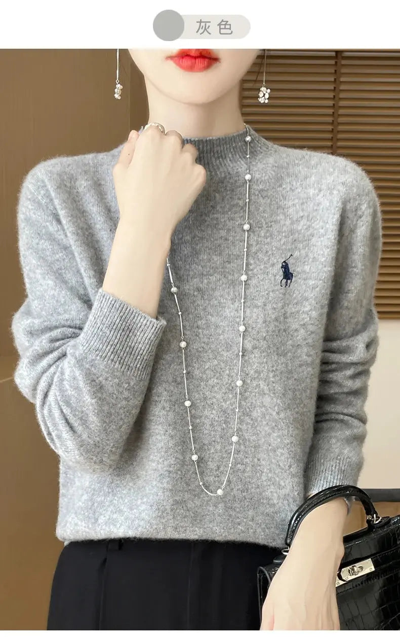 2024 Autumn/Winter Women's New Cashmere Hoodie Fashionable Embroidered Half High Neck Soft Cashmere Explosive100% Australianwool Streetsharks