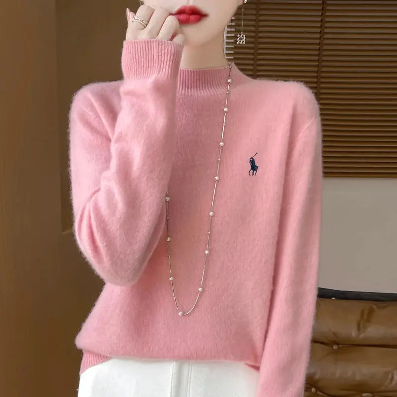 2024 Autumn/Winter Women's New Cashmere Hoodie Fashionable Embroidered Half High Neck Soft Cashmere Explosive100% Australianwool Streetsharks