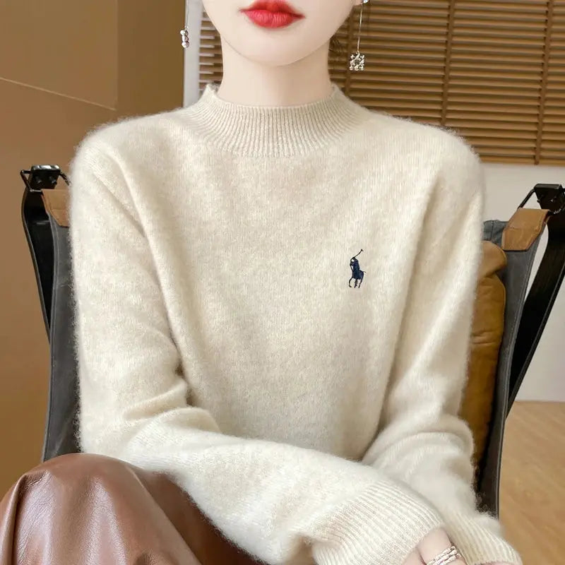 2024 Autumn/Winter Women's New Cashmere Hoodie Fashionable Embroidered Half High Neck Soft Cashmere Explosive100% Australianwool Streetsharks