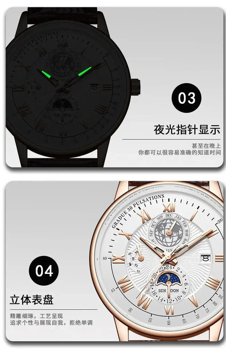 2024 Men Watch Fashion Top Luxury Sport Men's Wristwatch Waterproof Luminous Leather Date Quartz Watches Man clock luxecrown.co.uk