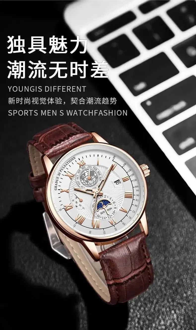 2024 Men Watch Fashion Top Luxury Sport Men's Wristwatch Waterproof Luminous Leather Date Quartz Watches Man clock luxecrown.co.uk