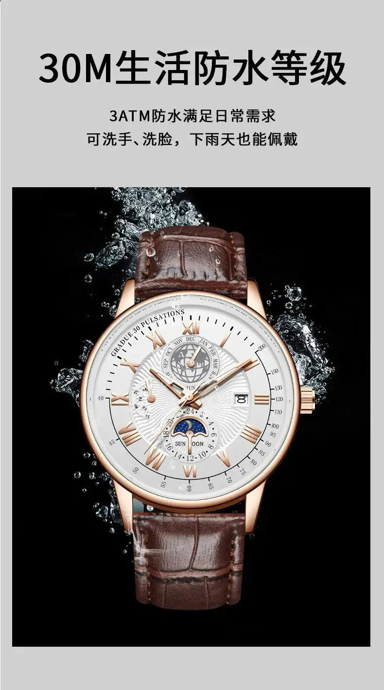 2024 Men Watch Fashion Top Luxury Sport Men's Wristwatch Waterproof Luminous Leather Date Quartz Watches Man clock luxecrown.co.uk