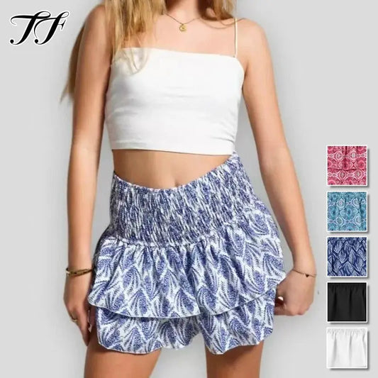 2024 New Pleated Skirt Womens Summer Beach Y2k Miniskirt for Ladies Vestido De Mujer Fashion Boho Ruffle Printed Vintage Skirts Streetsharks