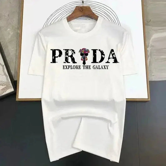 2024 Summer 100% Cotton Man T-Shirt Short Sleeve Luxury Brand Summer Round Neck Tops Fashion Explore The Galaxy Printed Tees Streetsharks
