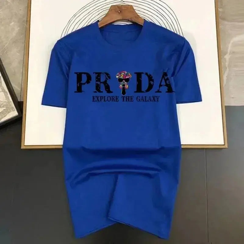 2024 Summer 100% Cotton Man T-Shirt Short Sleeve Luxury Brand Summer Round Neck Tops Fashion Explore The Galaxy Printed Tees Streetsharks