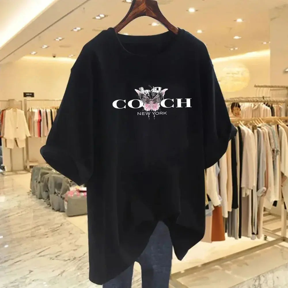 2024 Summer Women's Sports Top Cotton Luxury T-shirts Harajuku Bottoming Fashion Clothing Brand Short-sleeved Camiseta Mujer Streetsharks