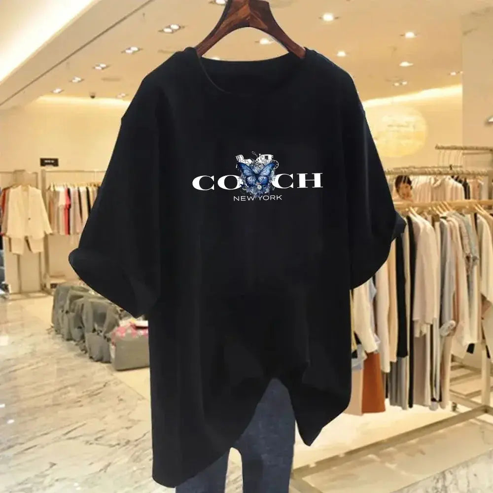 2024 Summer Women's Sports Top Cotton Luxury T-shirts Harajuku Bottoming Fashion Clothing Brand Short-sleeved Camiseta Mujer Streetsharks
