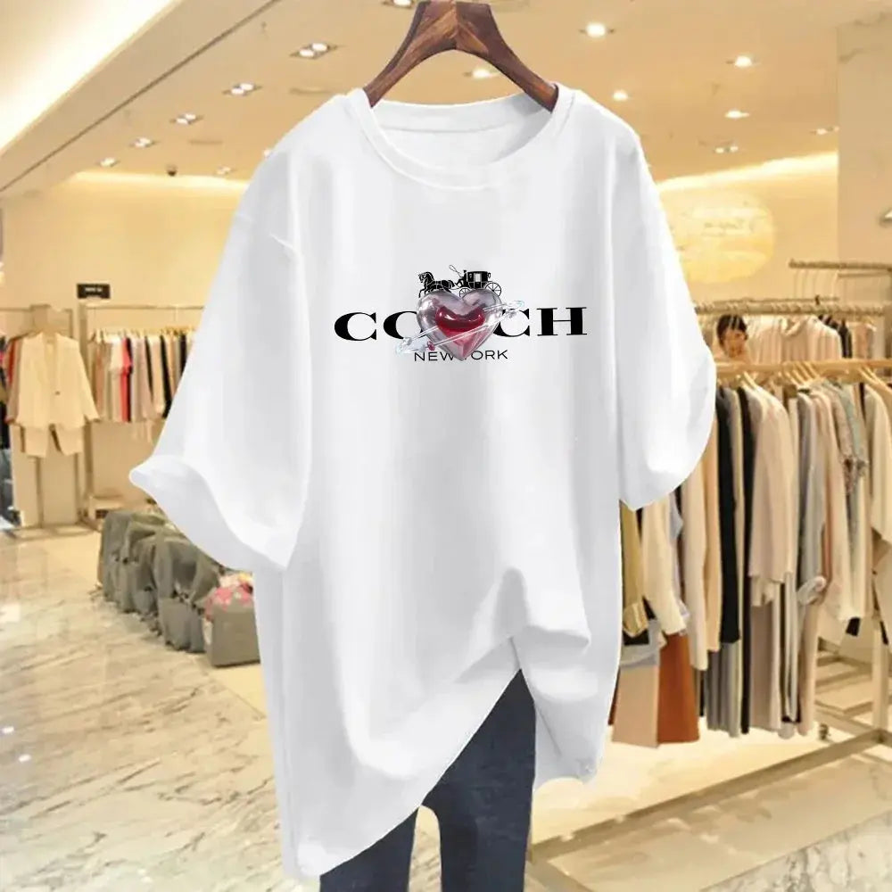 2024 Summer Women's Sports Top Cotton Luxury T-shirts Harajuku Bottoming Fashion Clothing Brand Short-sleeved Camiseta Mujer Streetsharks