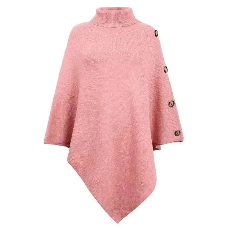 2025 Autumn Winter Shawl Cloak Sweater Solid Color Turtleneck Oversized Cape Coat Female Ponchos Pullover Knitted Bat Sleeve Top