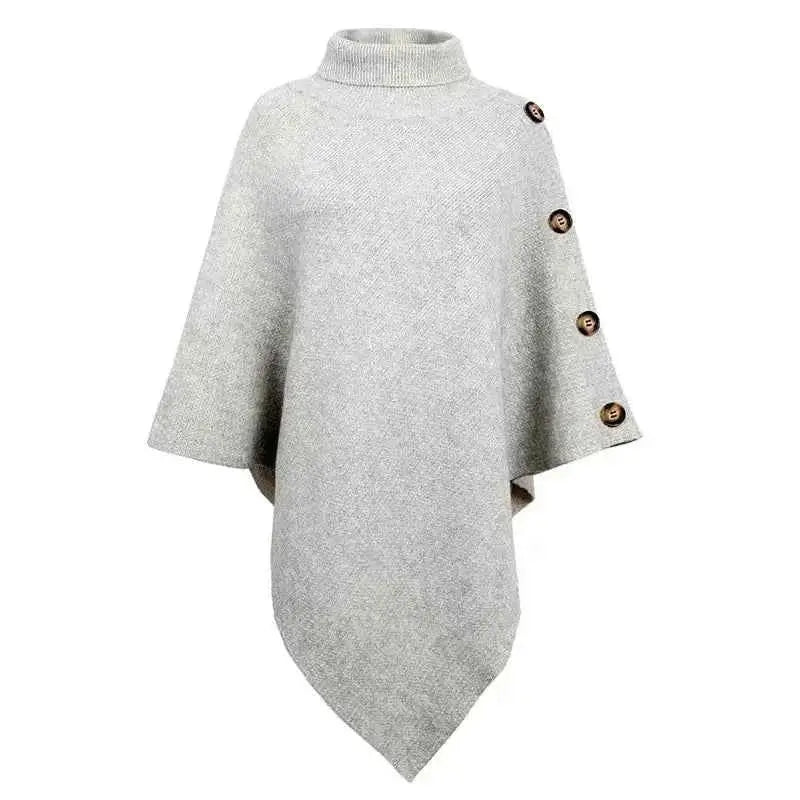 2025 Autumn Winter Shawl Cloak Sweater Solid Color Turtleneck Oversized Cape Coat Female Ponchos Pullover Knitted Bat Sleeve Top