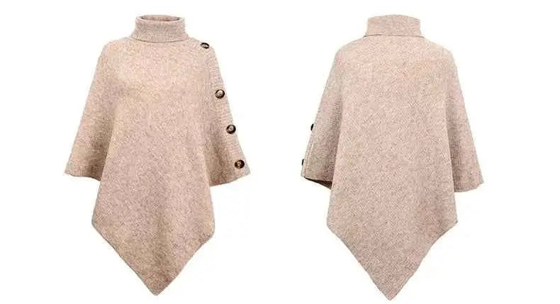 2025 Autumn Winter Shawl Cloak Sweater Solid Color Turtleneck Oversized Cape Coat Female Ponchos Pullover Knitted Bat Sleeve Top