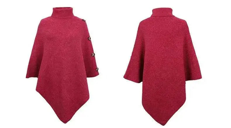 2025 Autumn Winter Shawl Cloak Sweater Solid Color Turtleneck Oversized Cape Coat Female Ponchos Pullover Knitted Bat Sleeve Top
