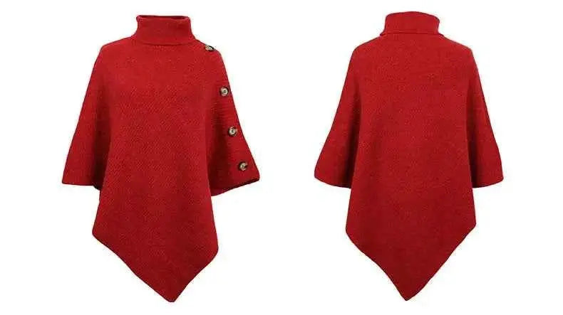 2025 Autumn Winter Shawl Cloak Sweater Solid Color Turtleneck Oversized Cape Coat Female Ponchos Pullover Knitted Bat Sleeve Top