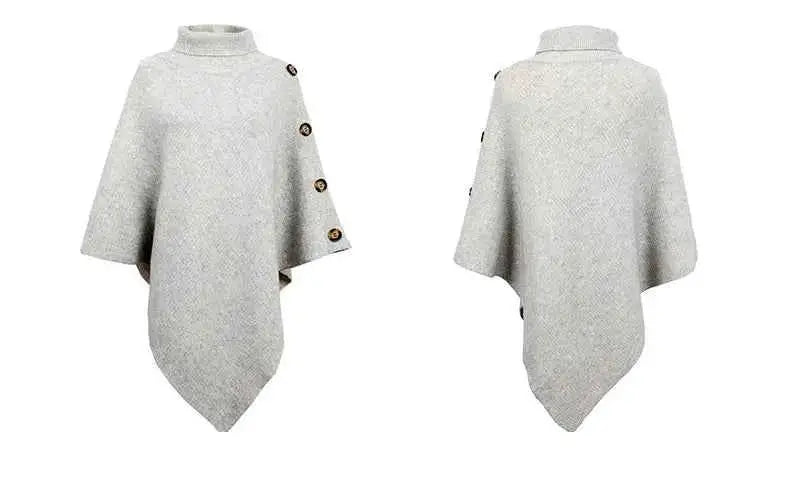 2025 Autumn Winter Shawl Cloak Sweater Solid Color Turtleneck Oversized Cape Coat Female Ponchos Pullover Knitted Bat Sleeve Top