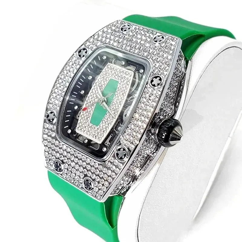 2025 Hot Selling Green Watch For Women Fashion Tonneau Quartz Clock Ladies Elegant Iced Diamond Jewelry Wrist Watch Girl Gift luxecrown.co.uk