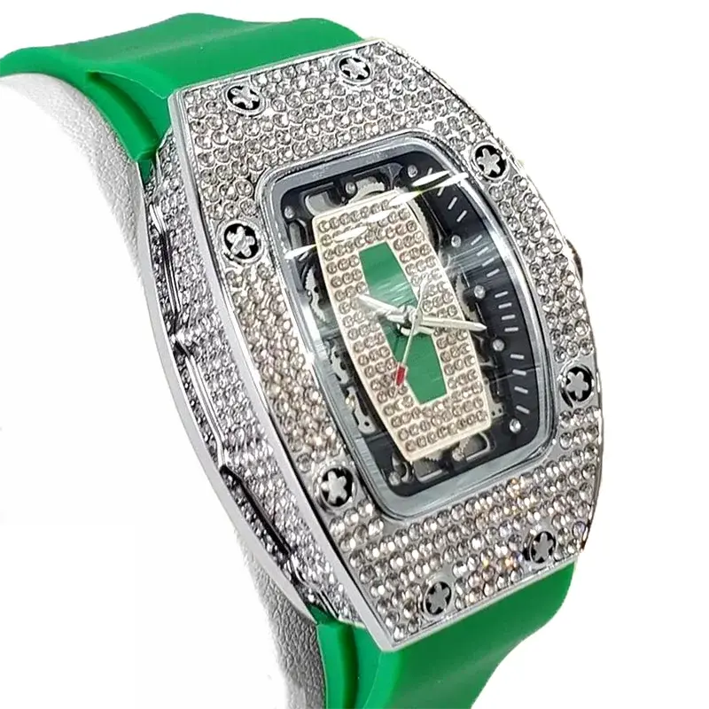 2025 Hot Selling Green Watch For Women Fashion Tonneau Quartz Clock Ladies Elegant Iced Diamond Jewelry Wrist Watch Girl Gift luxecrown.co.uk