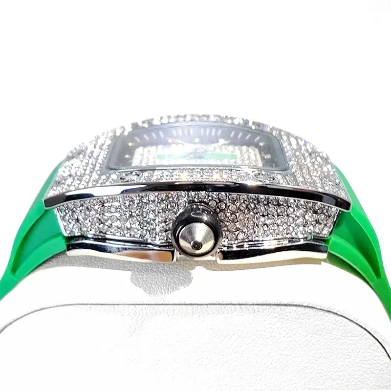 2025 Hot Selling Green Watch For Women Fashion Tonneau Quartz Clock Ladies Elegant Iced Diamond Jewelry Wrist Watch Girl Gift luxecrown.co.uk