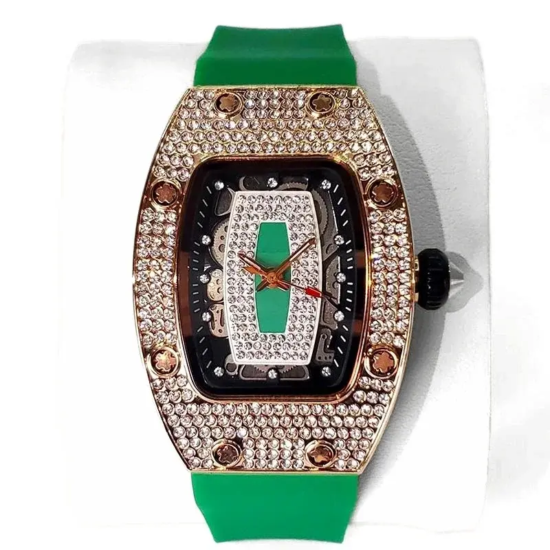2025 Hot Selling Green Watch For Women Fashion Tonneau Quartz Clock Ladies Elegant Iced Diamond Jewelry Wrist Watch Girl Gift luxecrown.co.uk