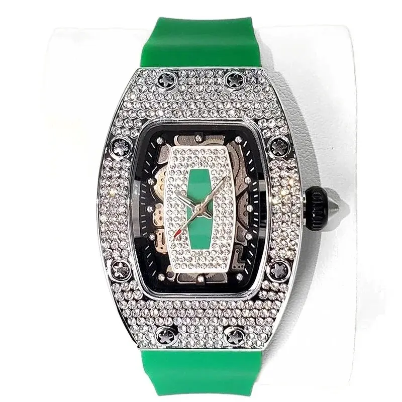 2025 Hot Selling Green Watch For Women Fashion Tonneau Quartz Clock Ladies Elegant Iced Diamond Jewelry Wrist Watch Girl Gift luxecrown.co.uk