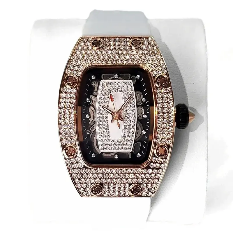 2025 Hot Selling Green Watch For Women Fashion Tonneau Quartz Clock Ladies Elegant Iced Diamond Jewelry Wrist Watch Girl Gift luxecrown.co.uk