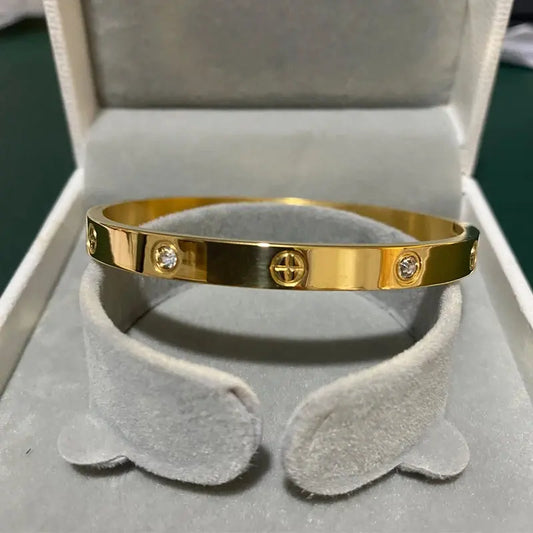 2025 New Design Gold Color Zircon And Cross Nut Nail Bracelet Gold & Bangle For Woman Stainless Steel Screw Brand Jewelry Streetsharks