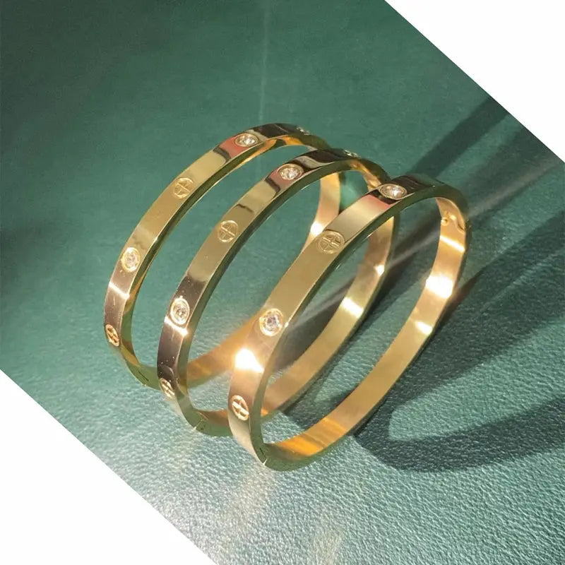 2025 New Design Gold Color Zircon And Cross Nut Nail Bracelet Gold & Bangle For Woman Stainless Steel Screw Brand Jewelry Streetsharks