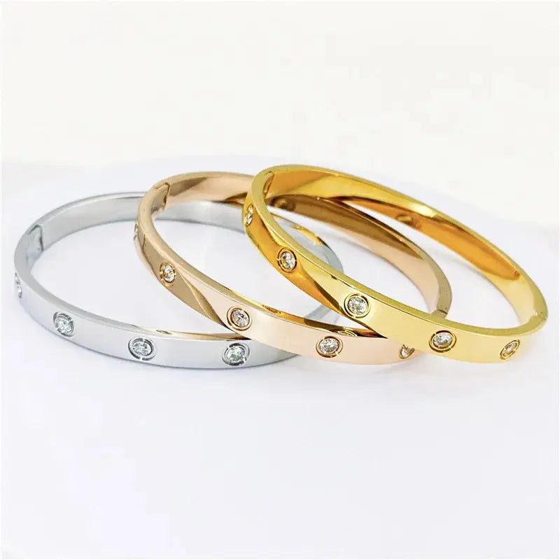2025 New Design Gold Color Zircon And Cross Nut Nail Bracelet Gold & Bangle For Woman Stainless Steel Screw Brand Jewelry Streetsharks