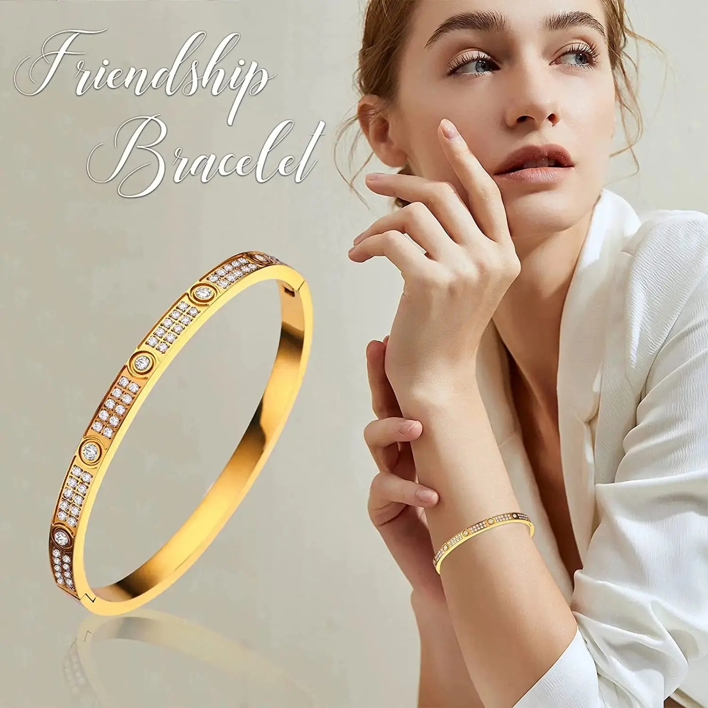 2025 New Design Gold Color Zircon And Cross Nut Nail Bracelet Gold & Bangle For Woman Stainless Steel Screw Brand Jewelry Streetsharks
